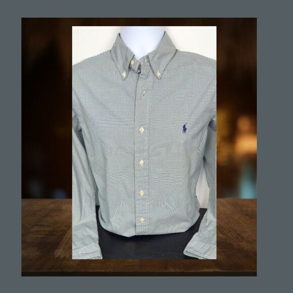 Ralph Lauren Custom Fit L/S Button-Down Oxford Shirt Green Tattersal 16 34/35 - Picture 4 of 9